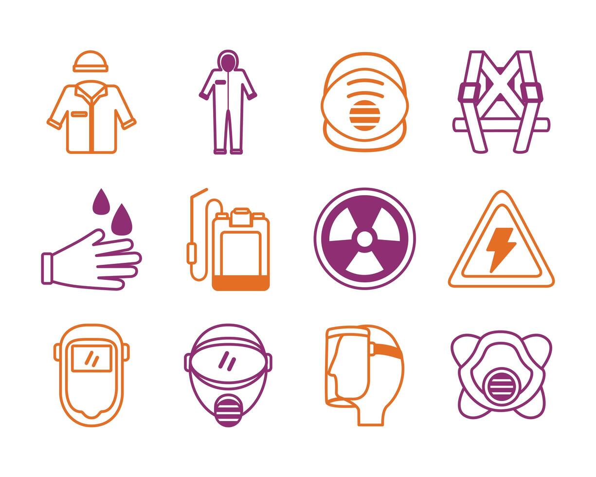 bundle of protection tools set icons vector