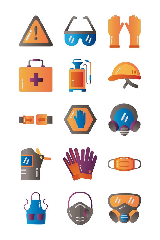 bundle of protection tools set icons vector