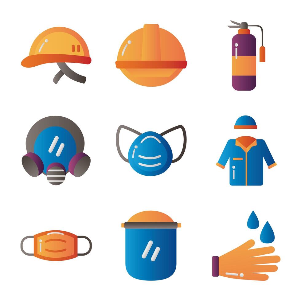 bundle of protection tools set icons vector