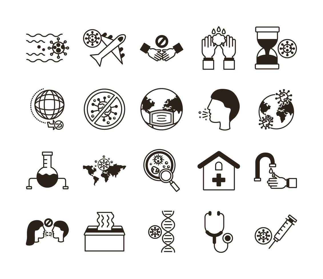 bundle of covid19 set icons vector