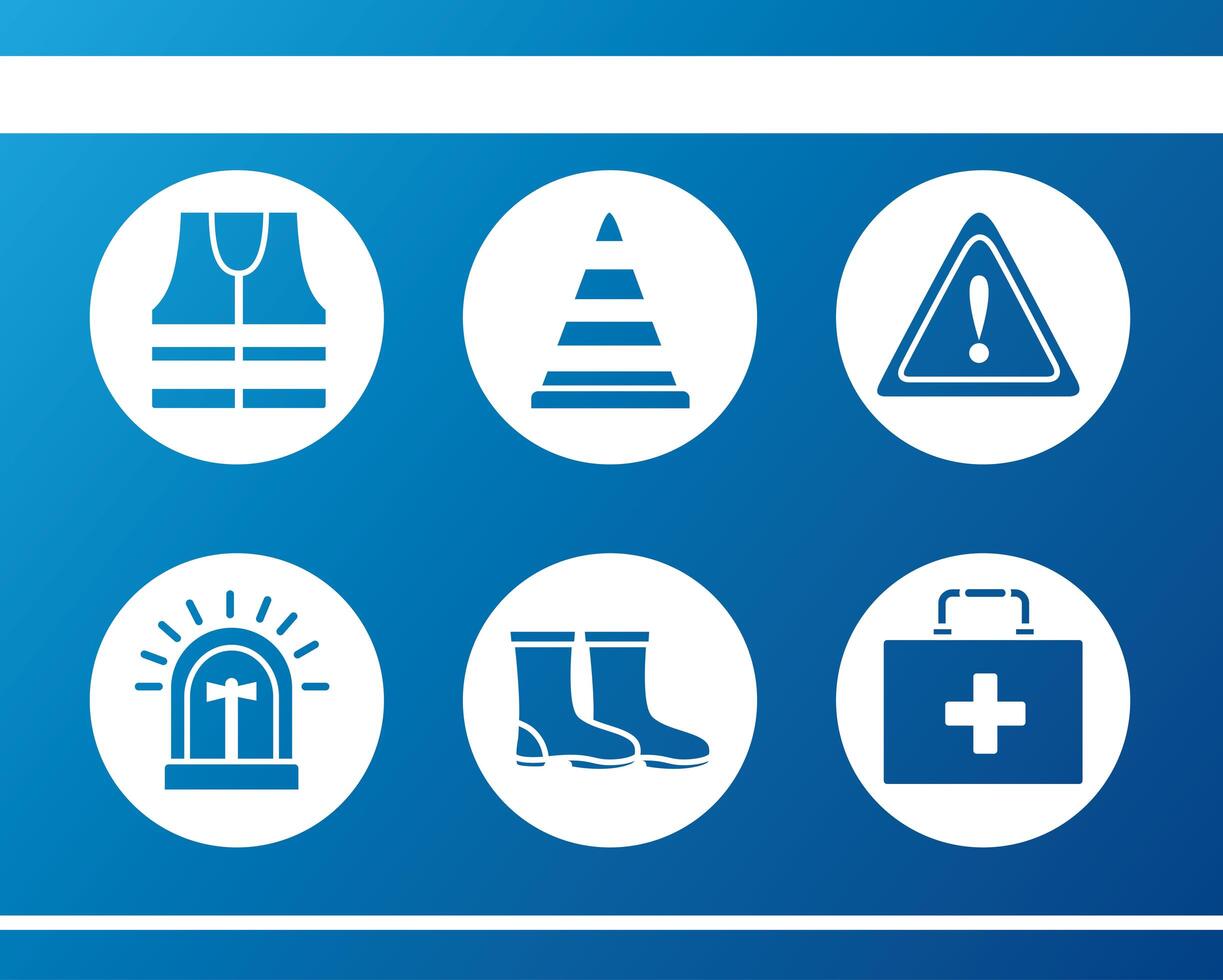 bundle of protection tools set icons vector