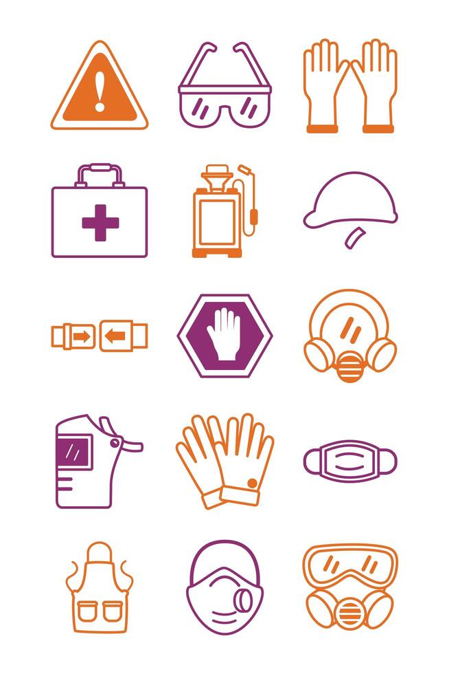 bundle of protection tools set icons vector