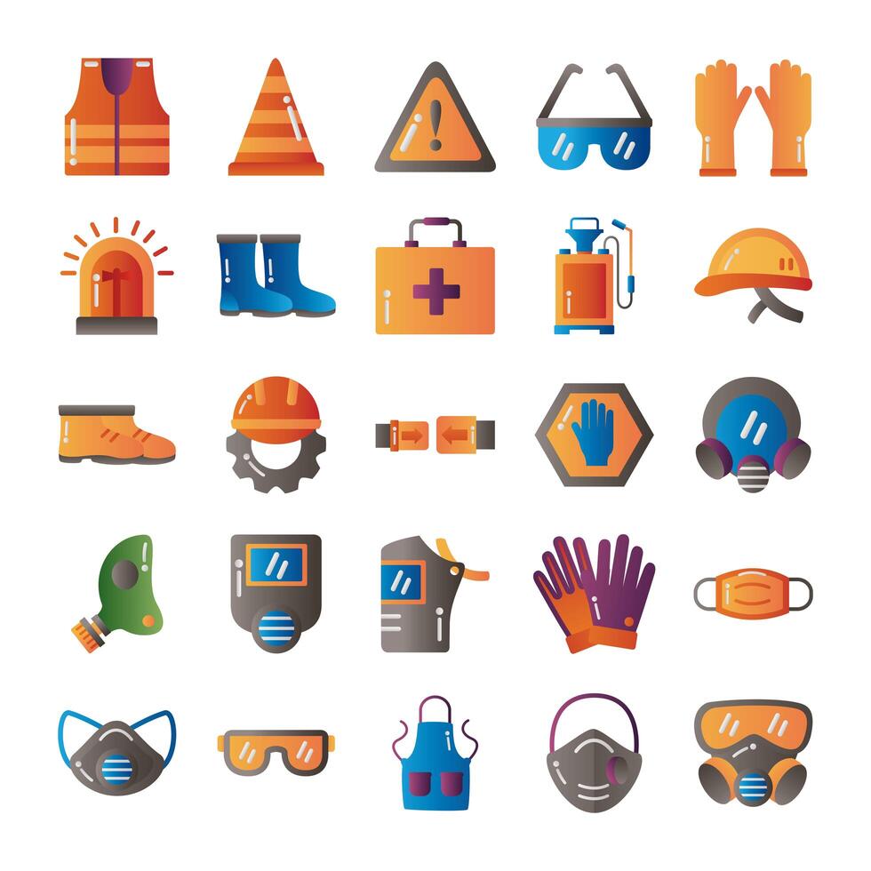 bundle of protection tools set icons vector