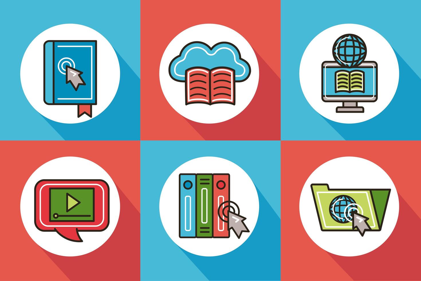 bundle of education online set icons vector