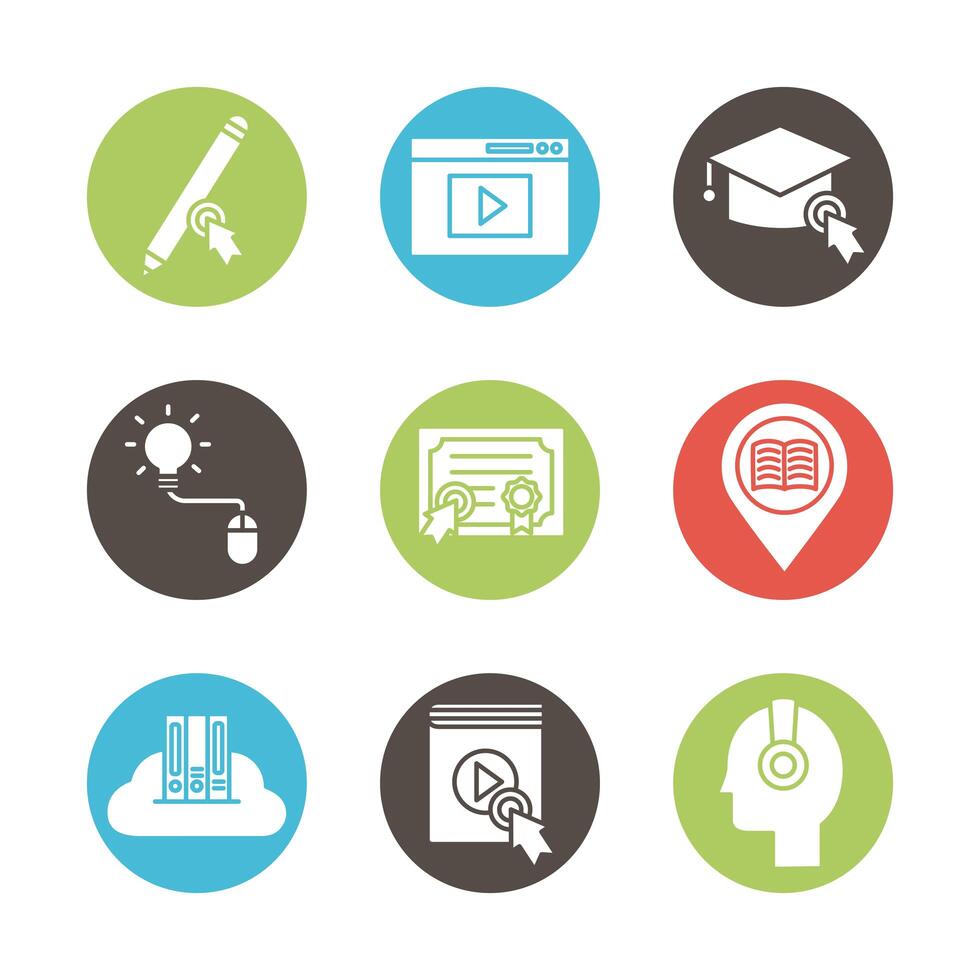 bundle of education online set icons vector