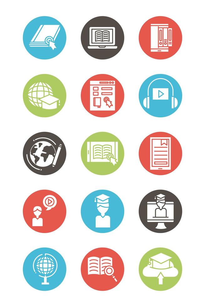 bundle of education online set icons vector