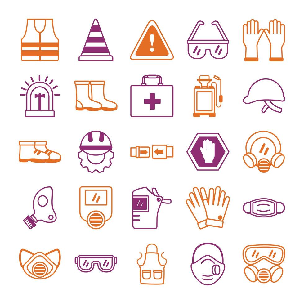 bundle of protection tools set icons vector