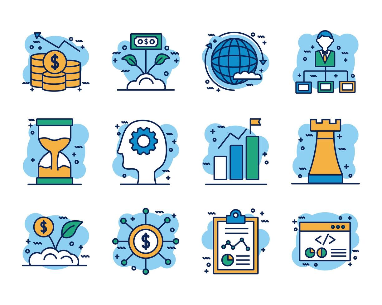 start up and business set icons vector