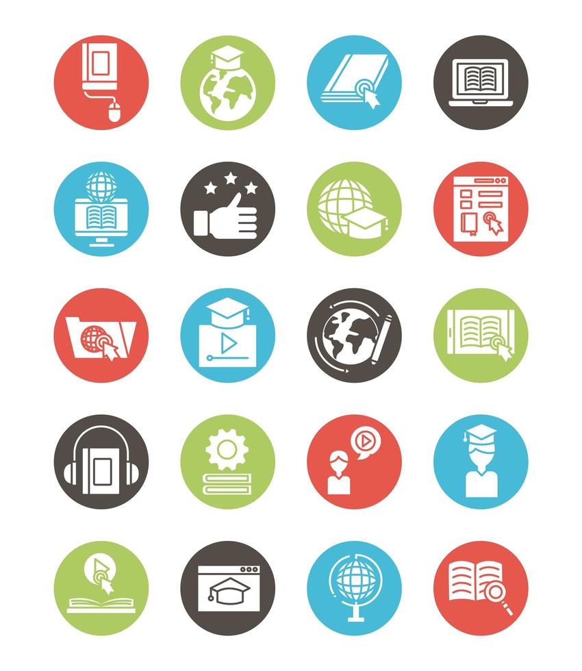 bundle of education online set icons vector