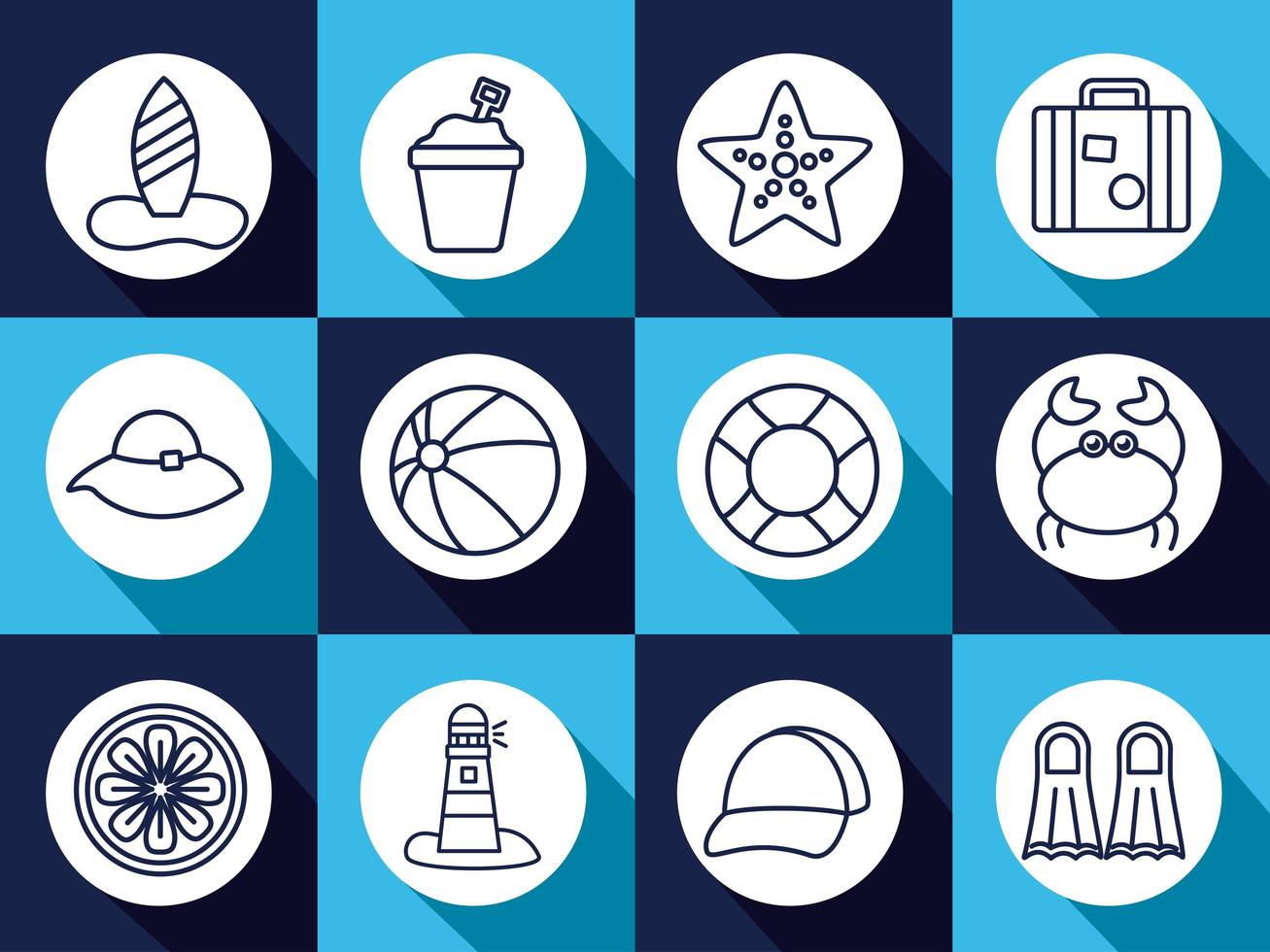 bundle of beach set block line icons vector