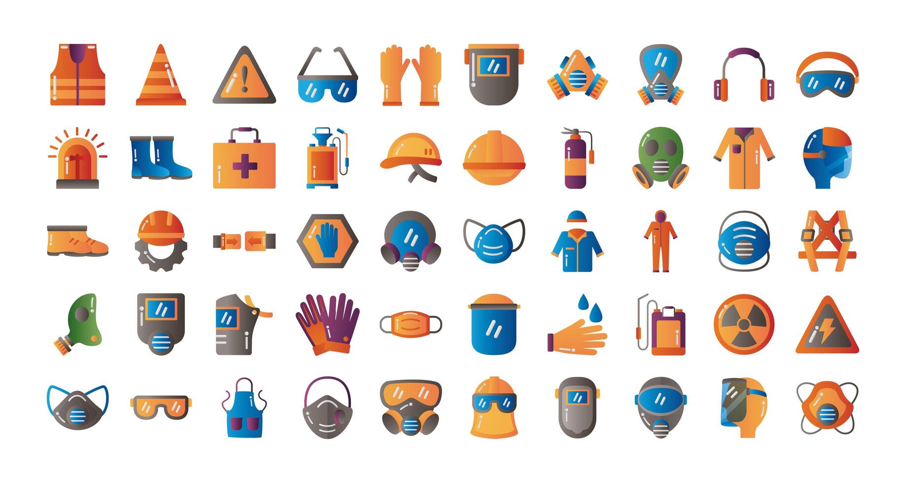 bundle of protection tools set icons vector