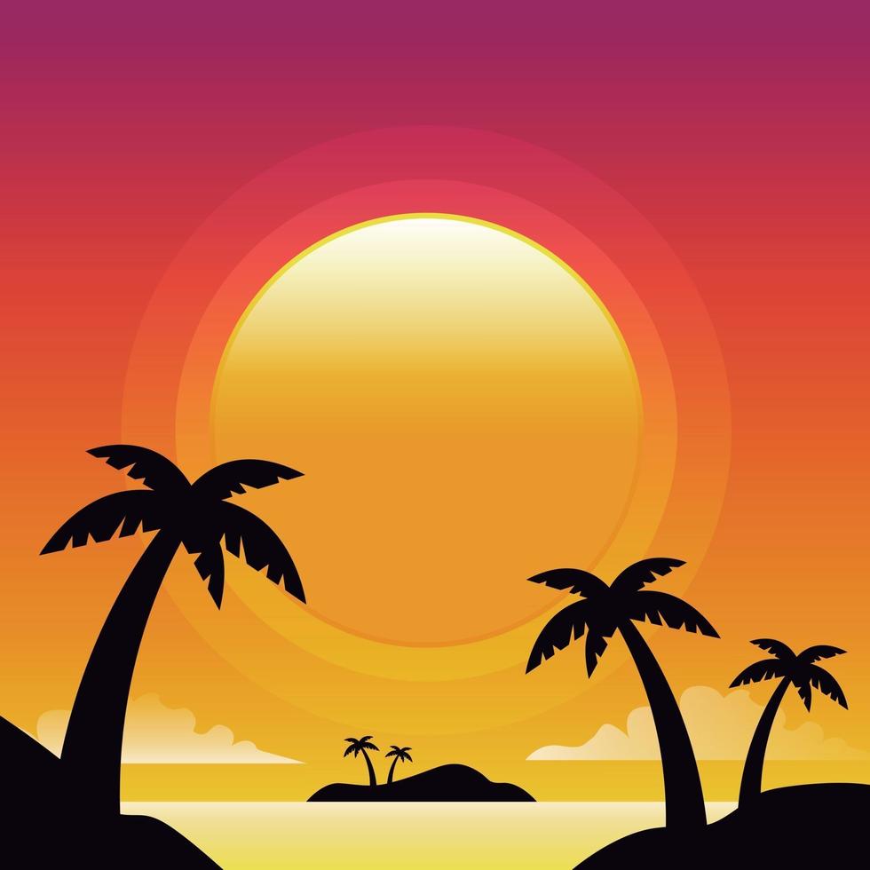 Sunset silhouette islands background vector