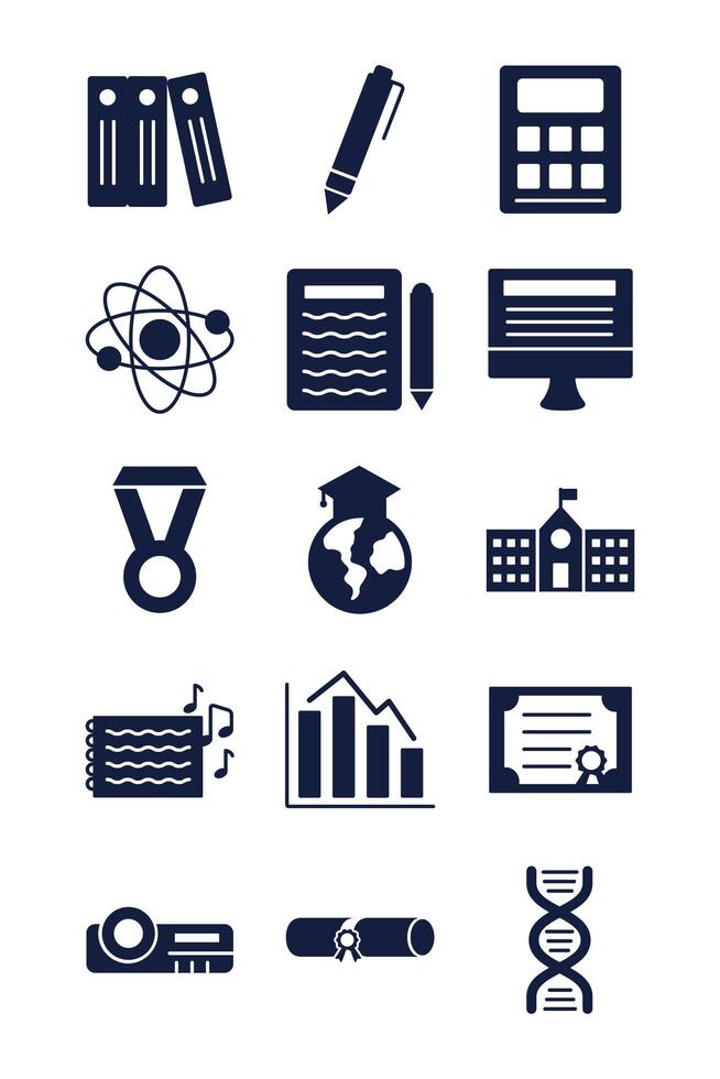 bundle of schoolsilhouette style set icons vector