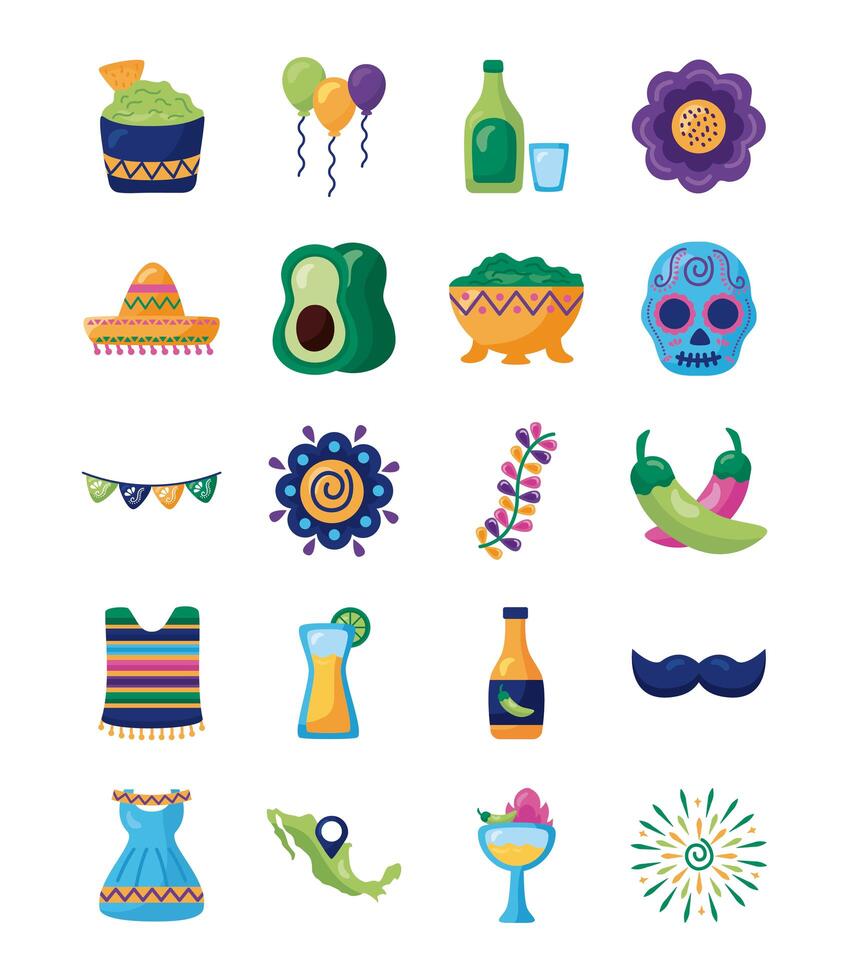 bundle of mexican set icons vector