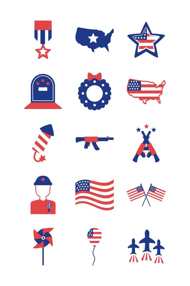 bundle of memorial set icons vector
