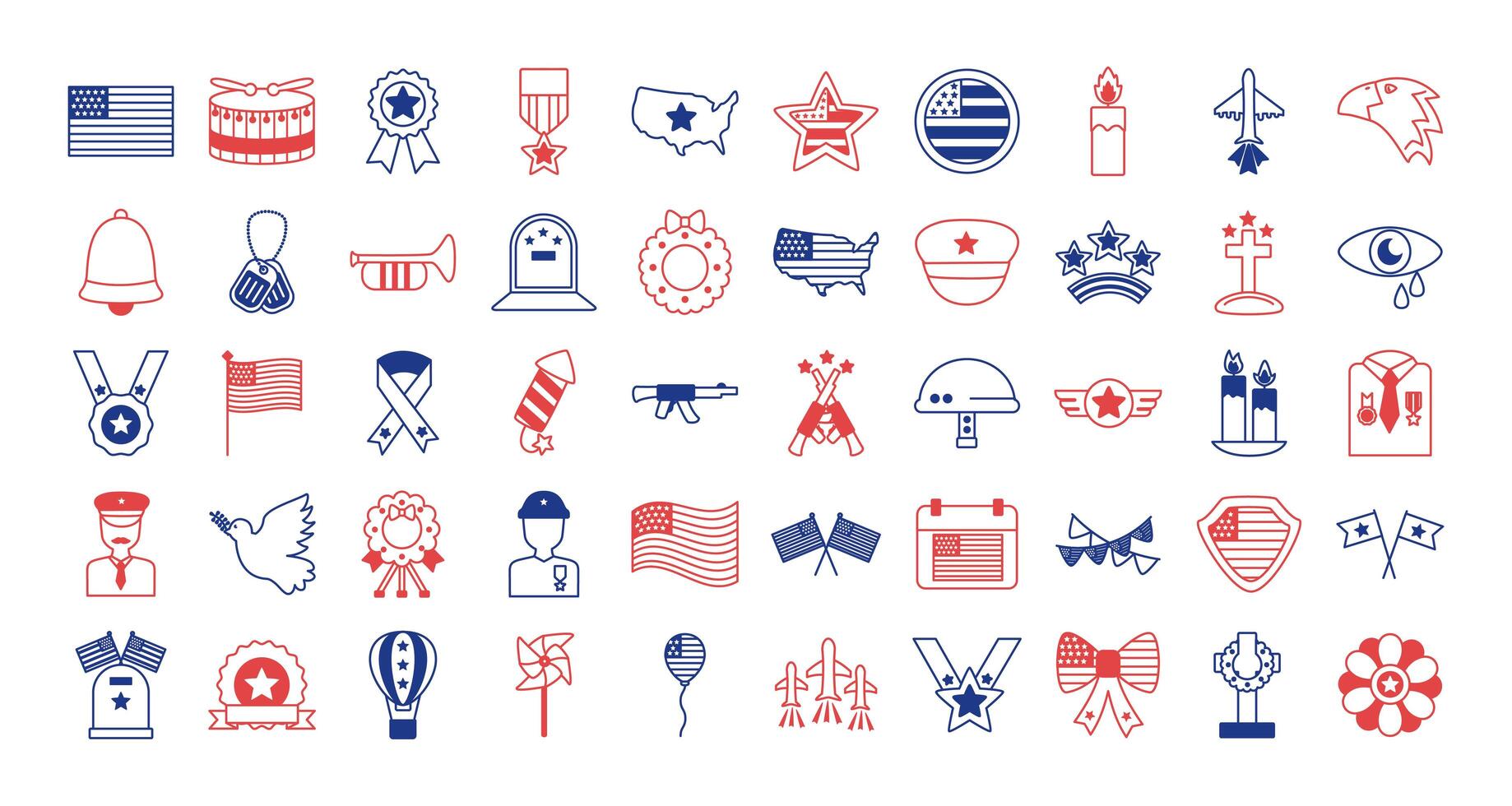 bundle of memorial set icons vector