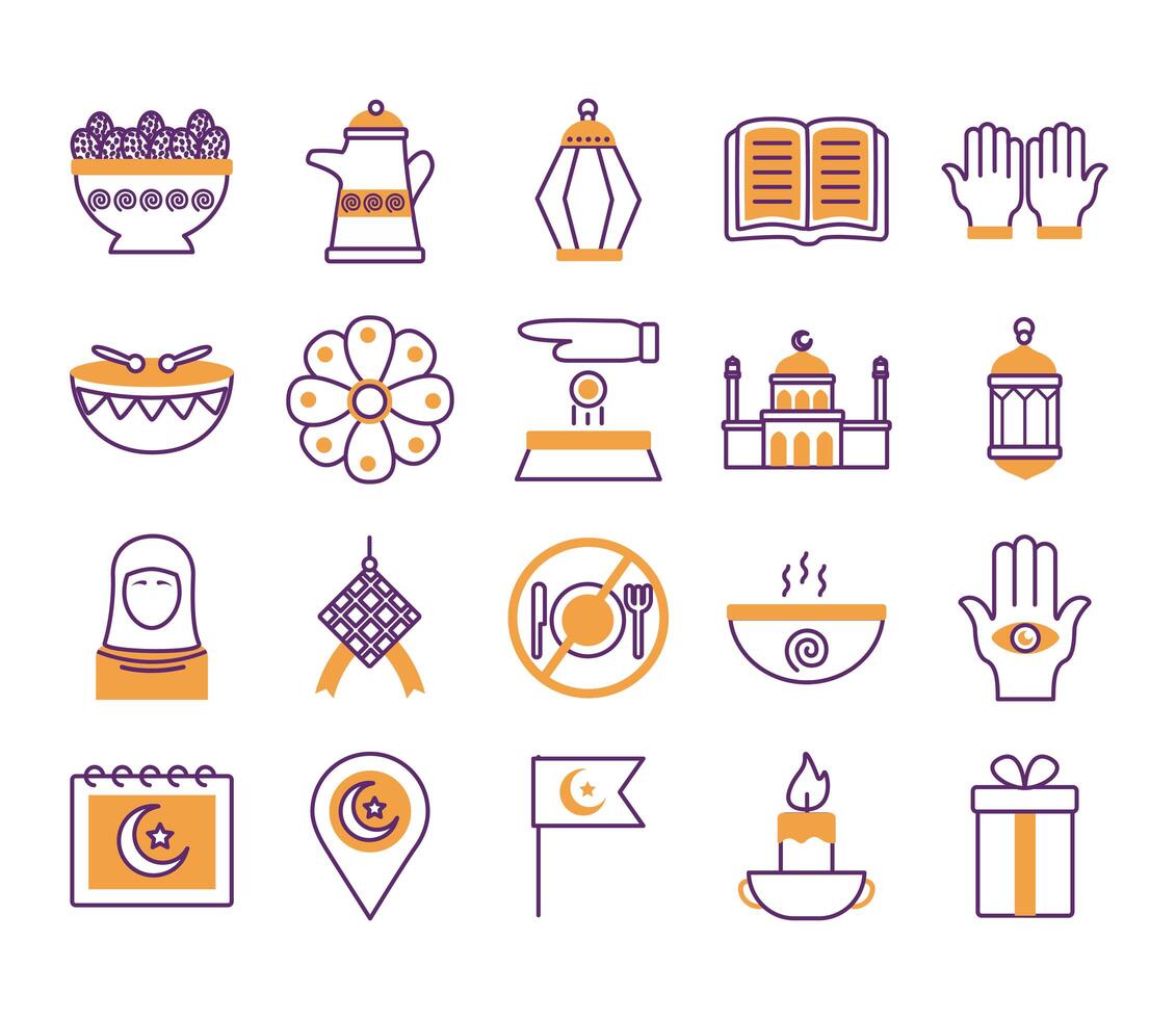 bundle of ramadan kareem set icons vector