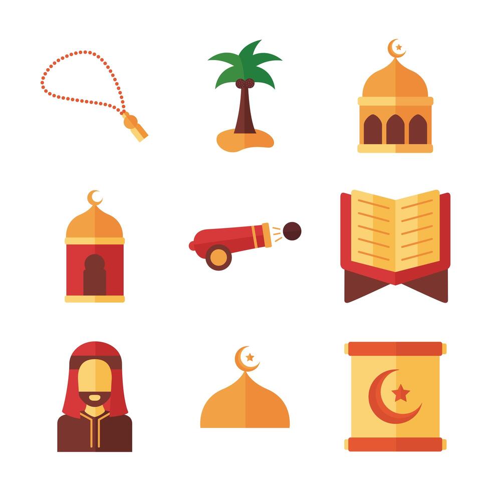 bundle of ramadan kareem set icons vector