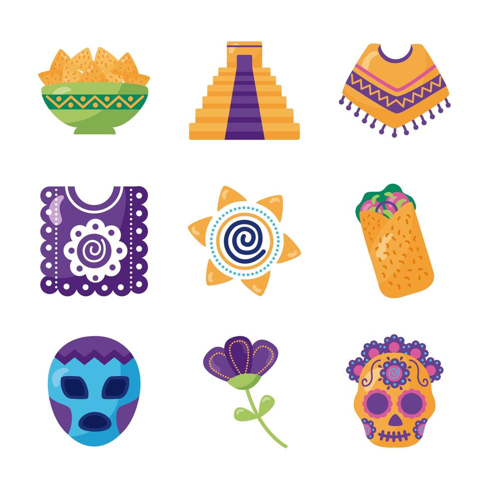 paquete de iconos mexicanos vector