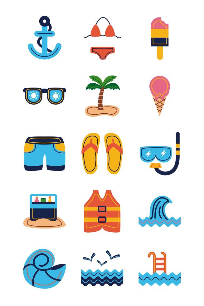 bundle of beach set flat icons vector
