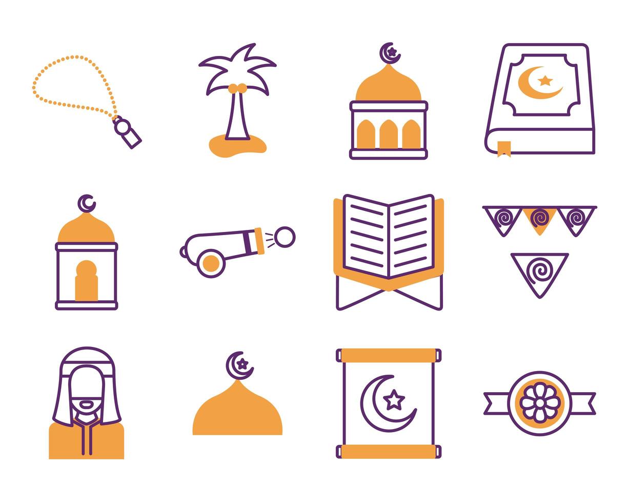 bundle of ramadan kareem set icons vector