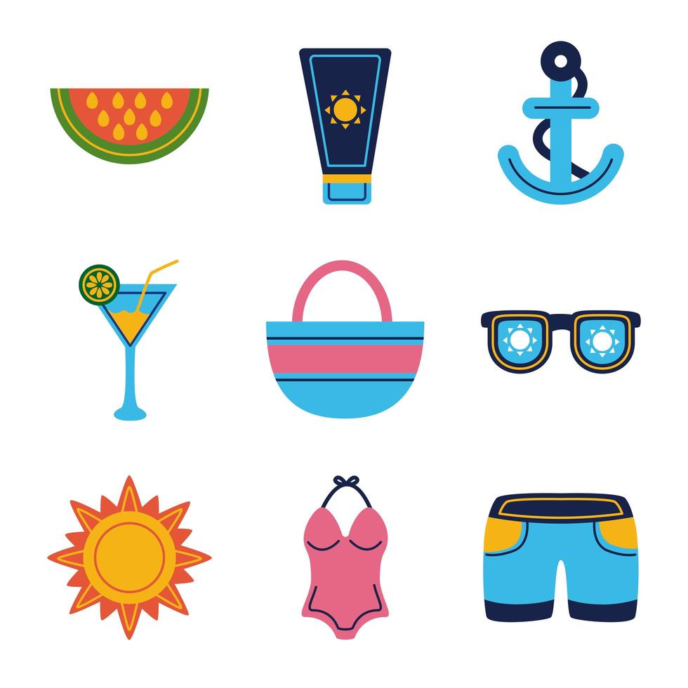 bundle of beach set flat icons vector