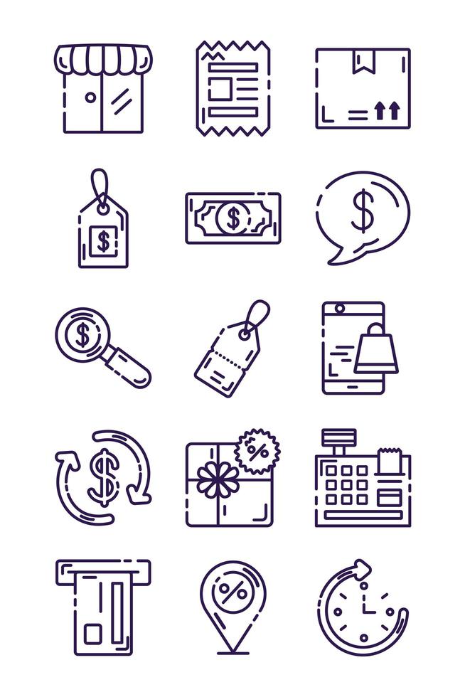 paquete de iconos de conjunto comercial vector