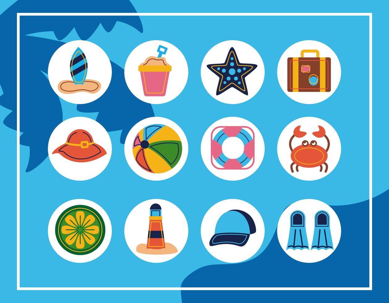 bundle of beach set flat icons vector