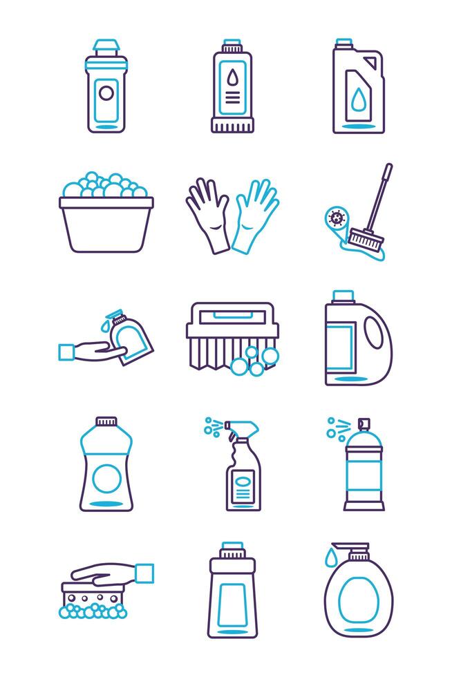 bundle of desinfectants set icons vector