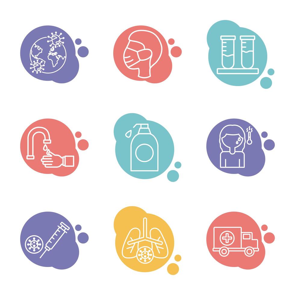 bundle of covid19 set icons vector