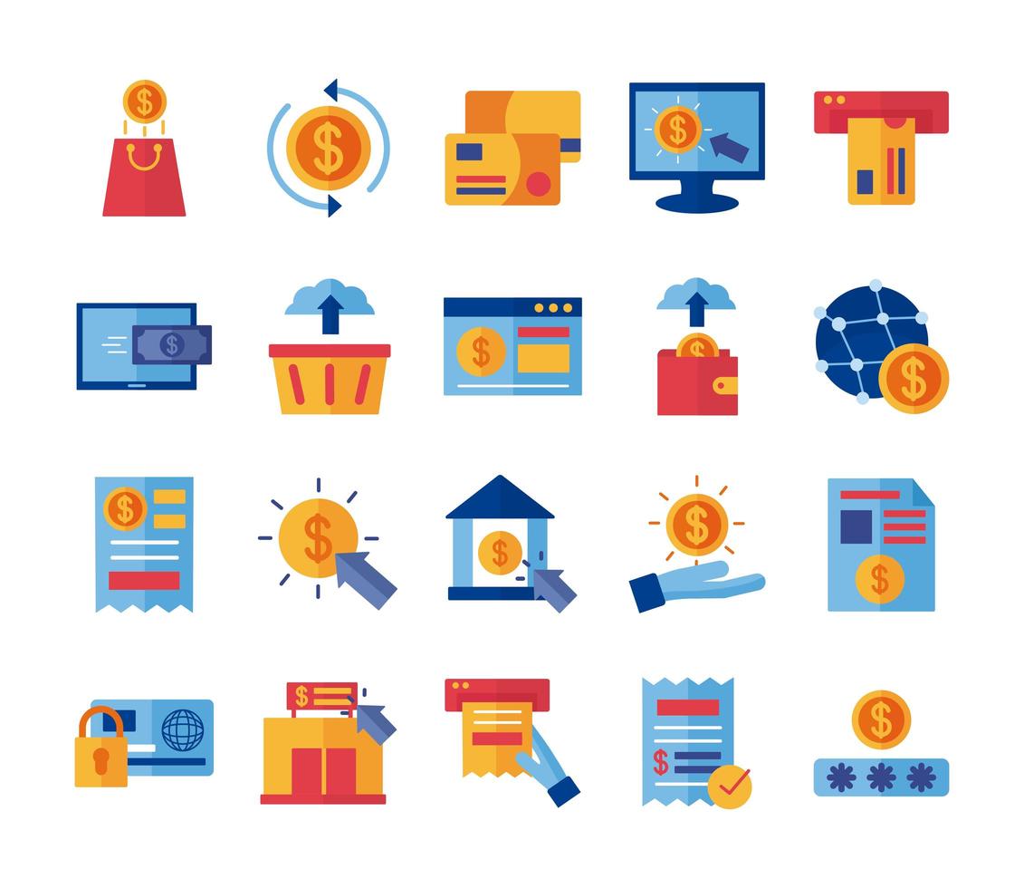 bundle of Payment online set icons vector