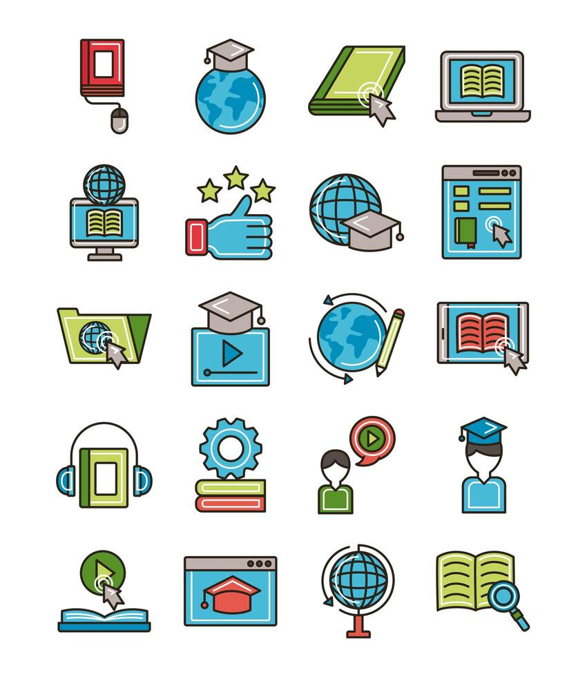 bundle of education online set icons vector