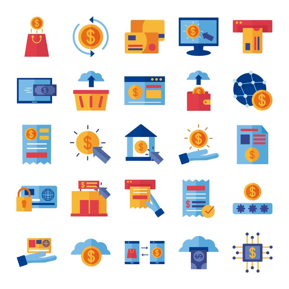 bundle of Payment online set icons vector