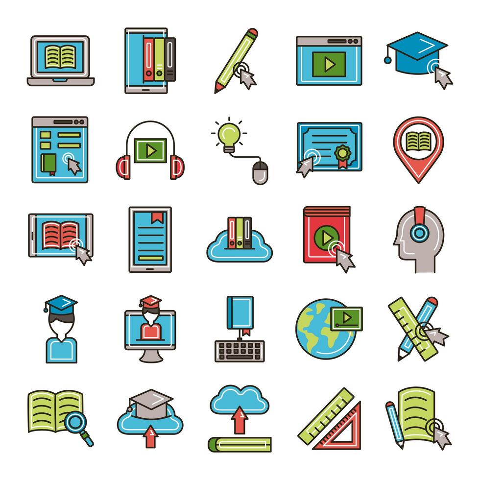 bundle of education online set icons vector