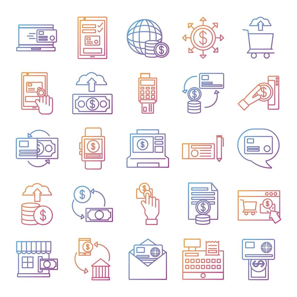 bundle of Payment online set icons vector