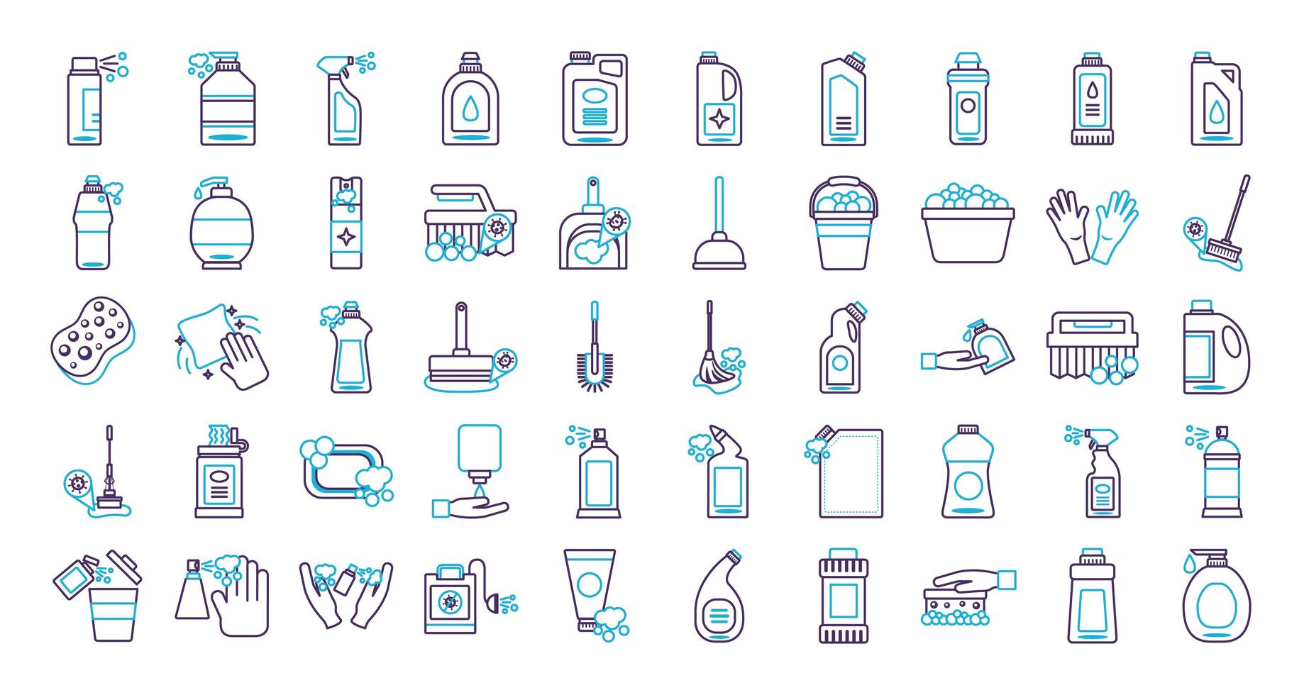 bundle of desinfectants set icons vector