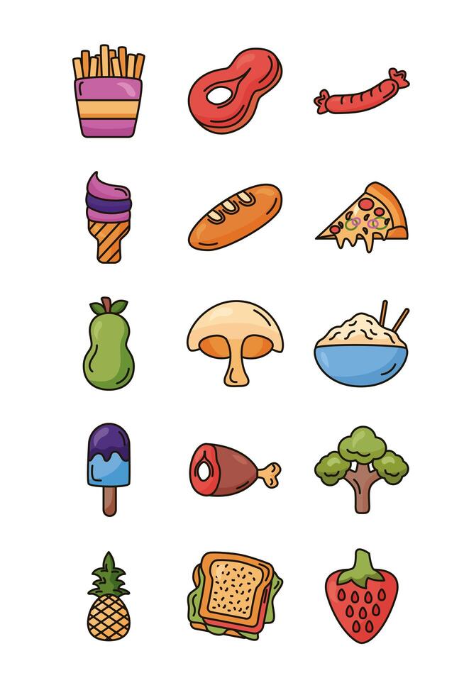 bundle of delicious food set icons vector