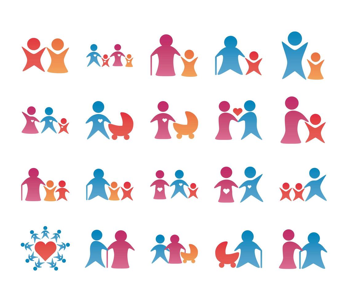 bundle of parents figures silhouettes degradient style vector