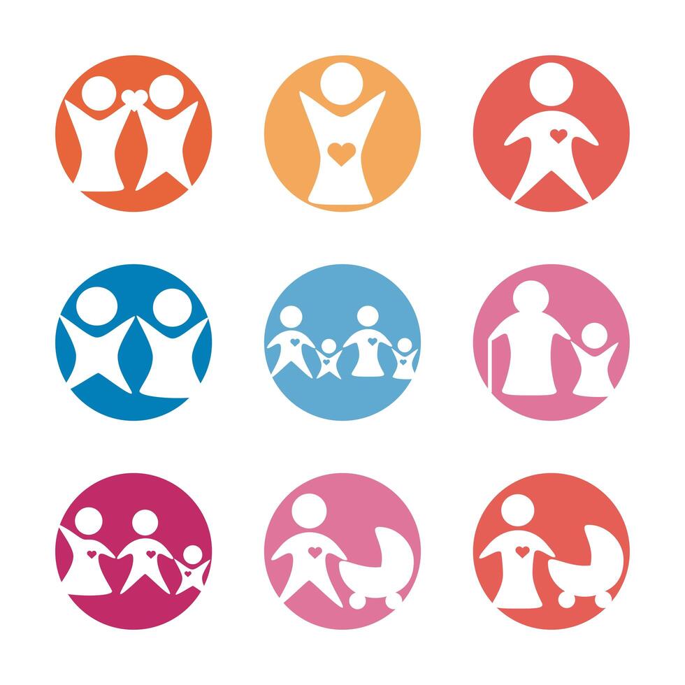 bundle of parents figures silhouettes block style vector