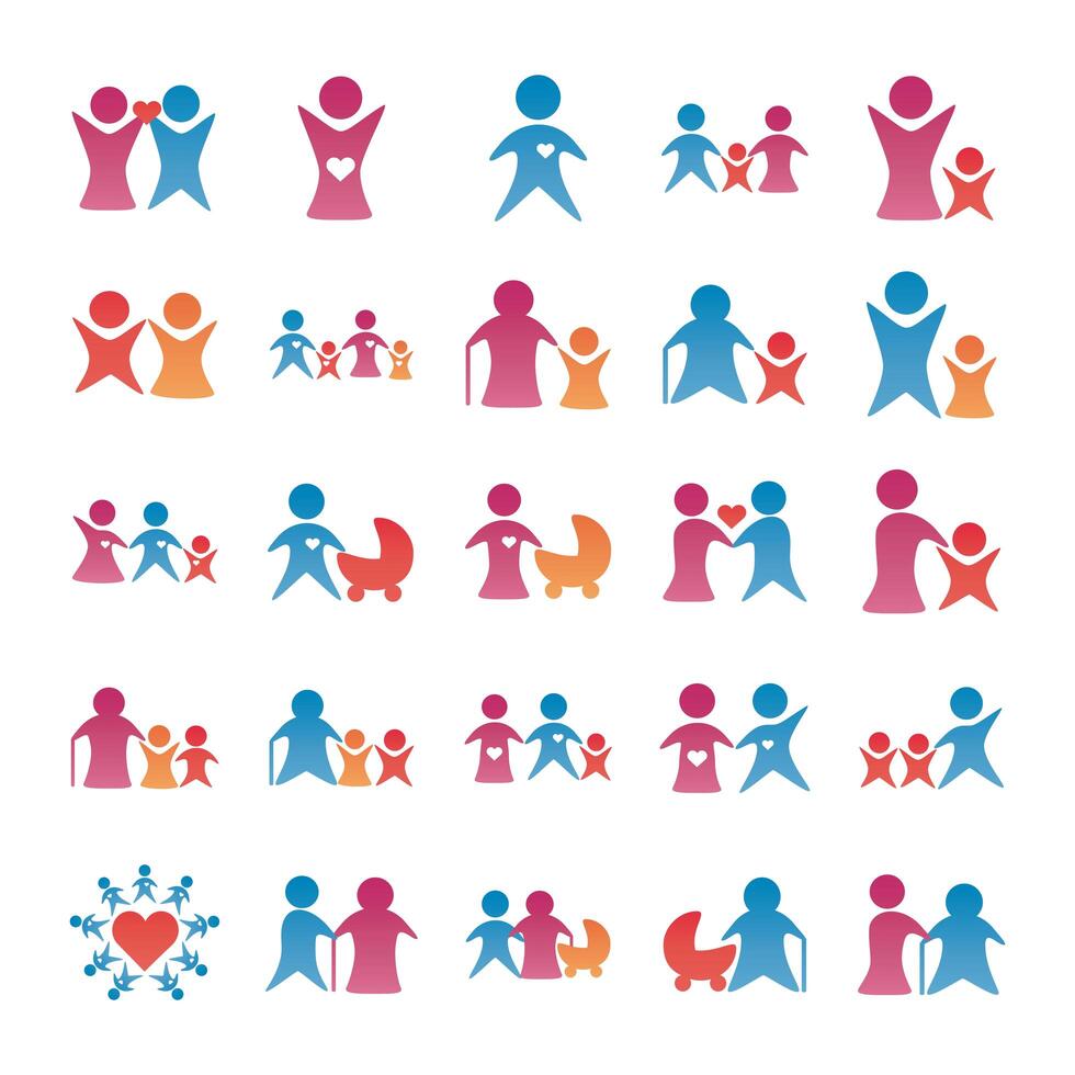 bundle of parents figures silhouettes degradient style vector