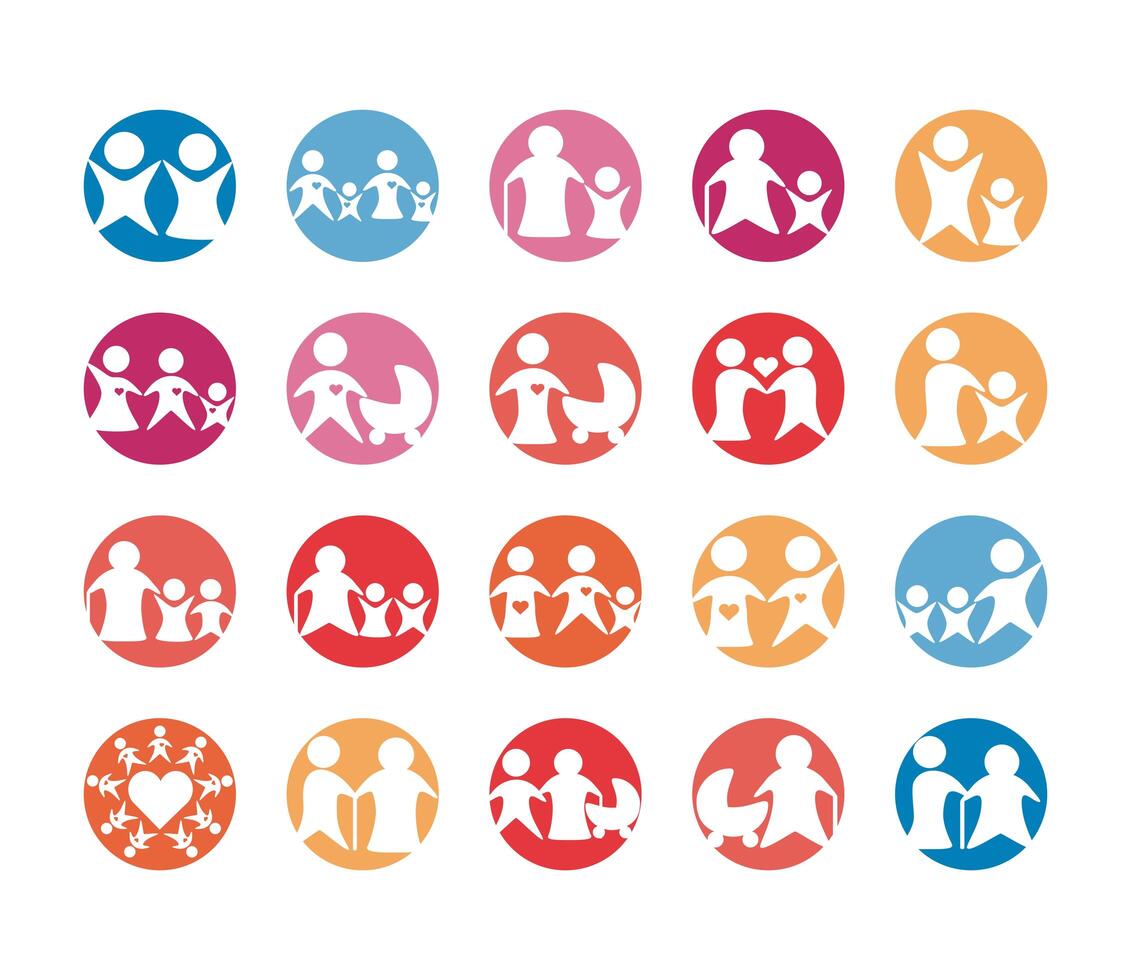 bundle of parents figures silhouettes block style vector