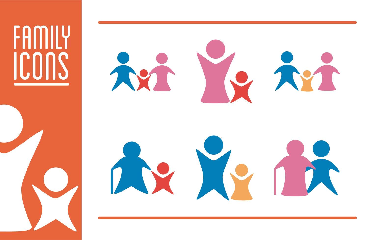 bundle of parents silhouettes and lettering degradient style vector