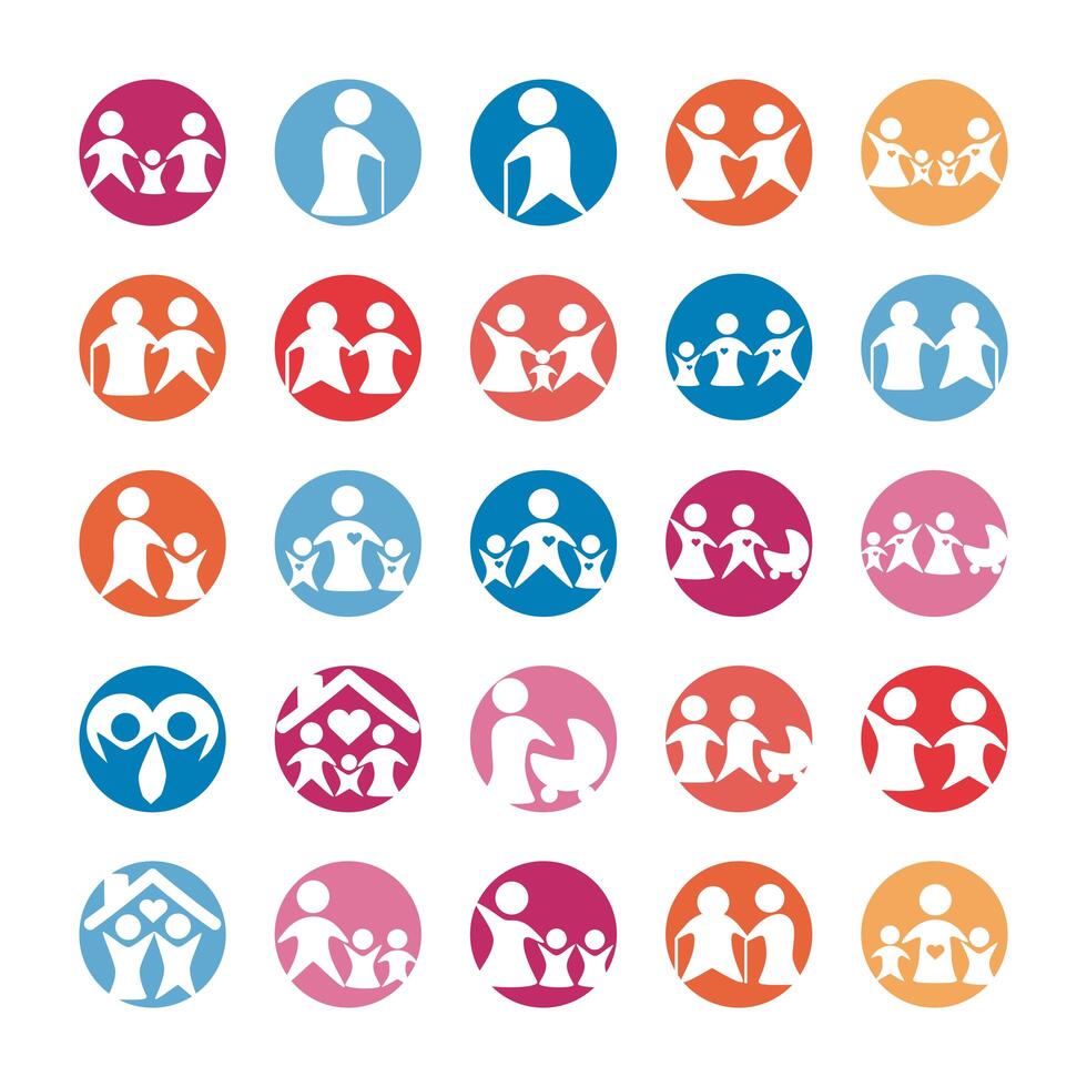 bundle of parents figures silhouettes block style vector