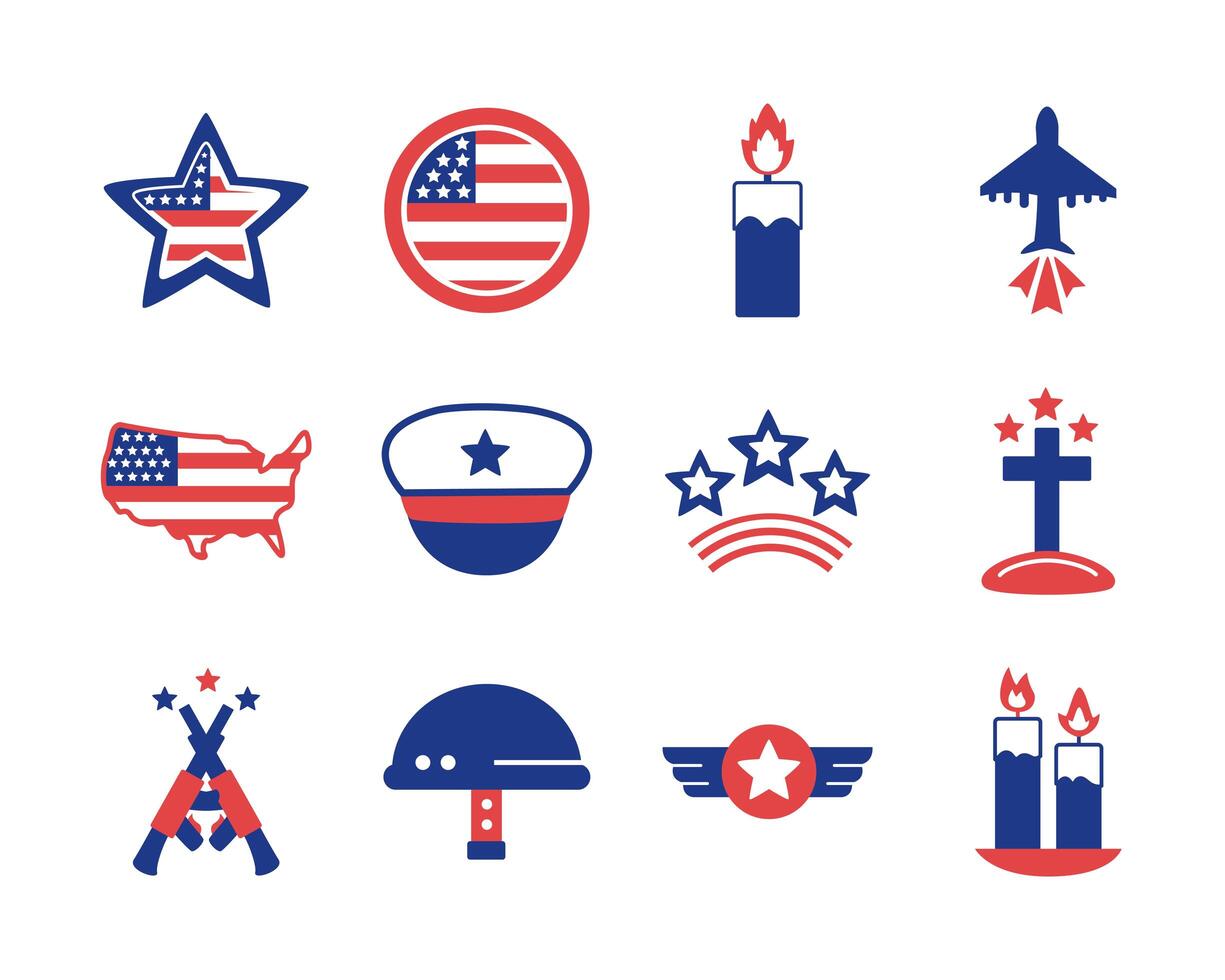 bundle of memorial set icons vector