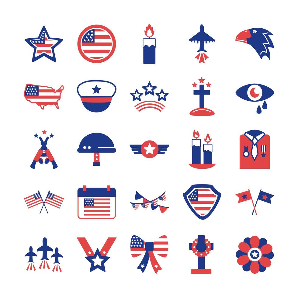 bundle of memorial set icons vector