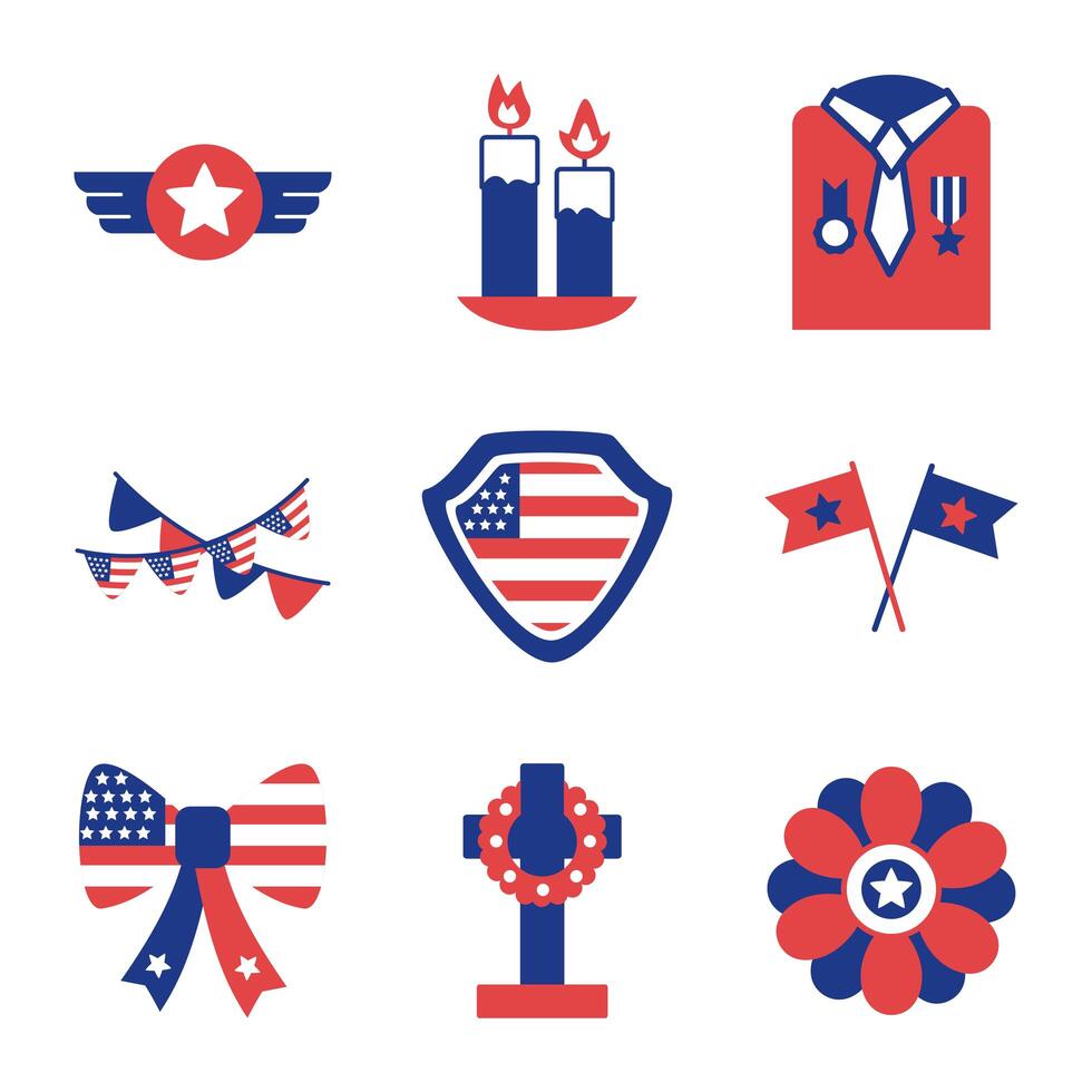 bundle of memorial set icons vector