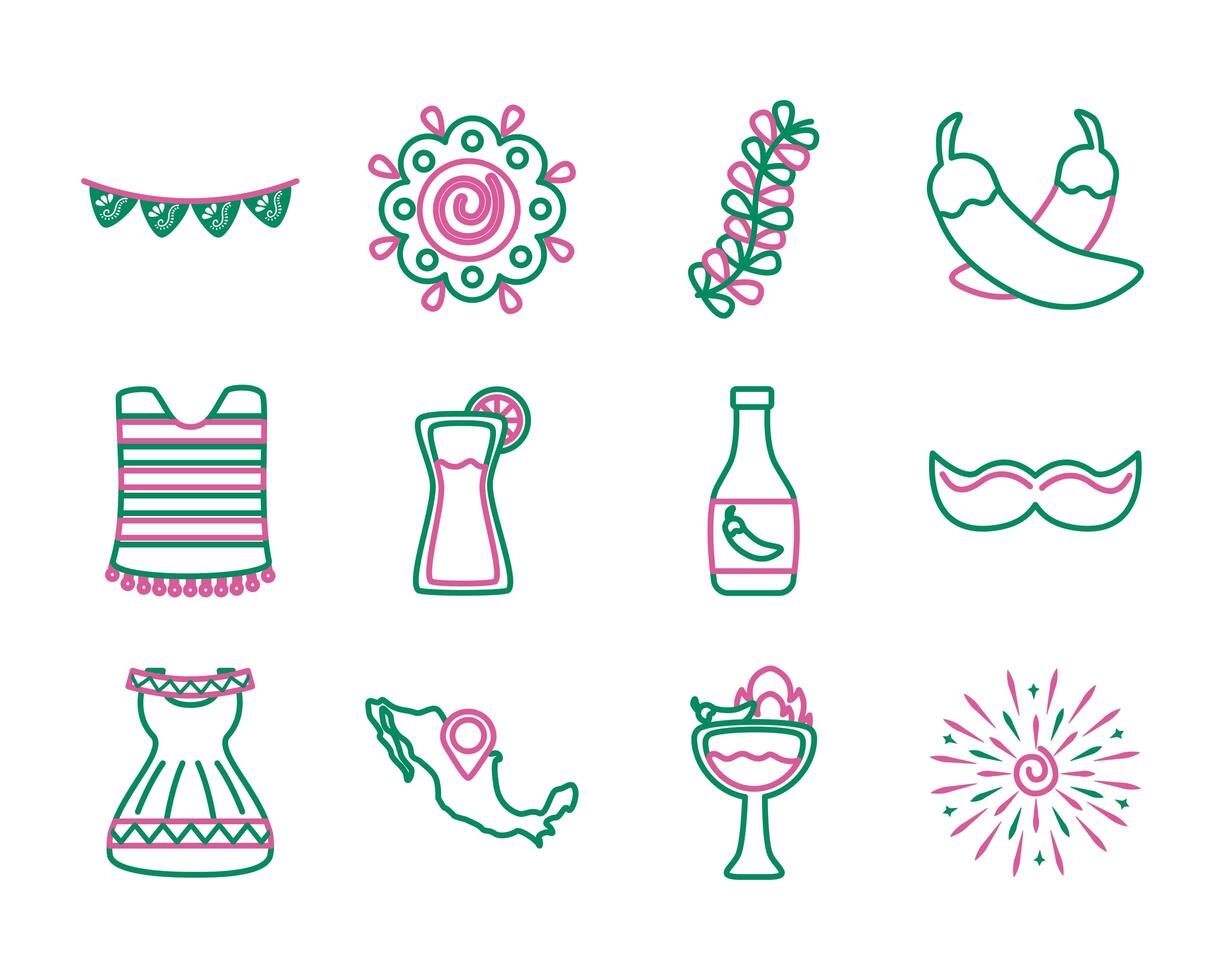 bundle of mexican set icons vector