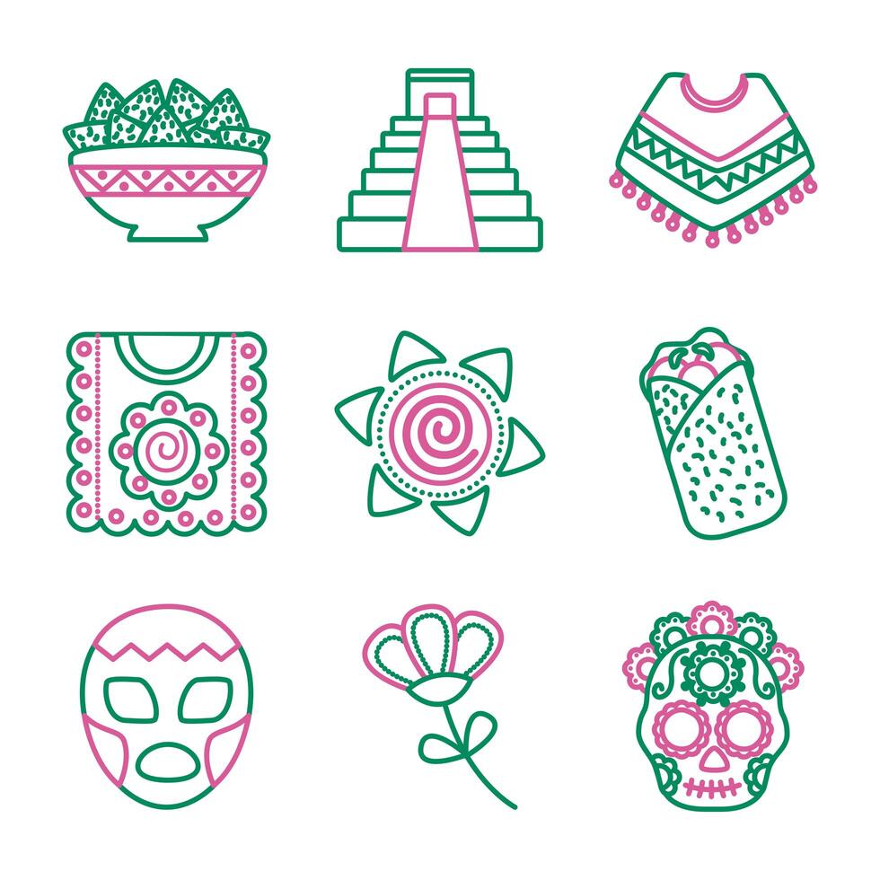 bundle of mexican set icons vector