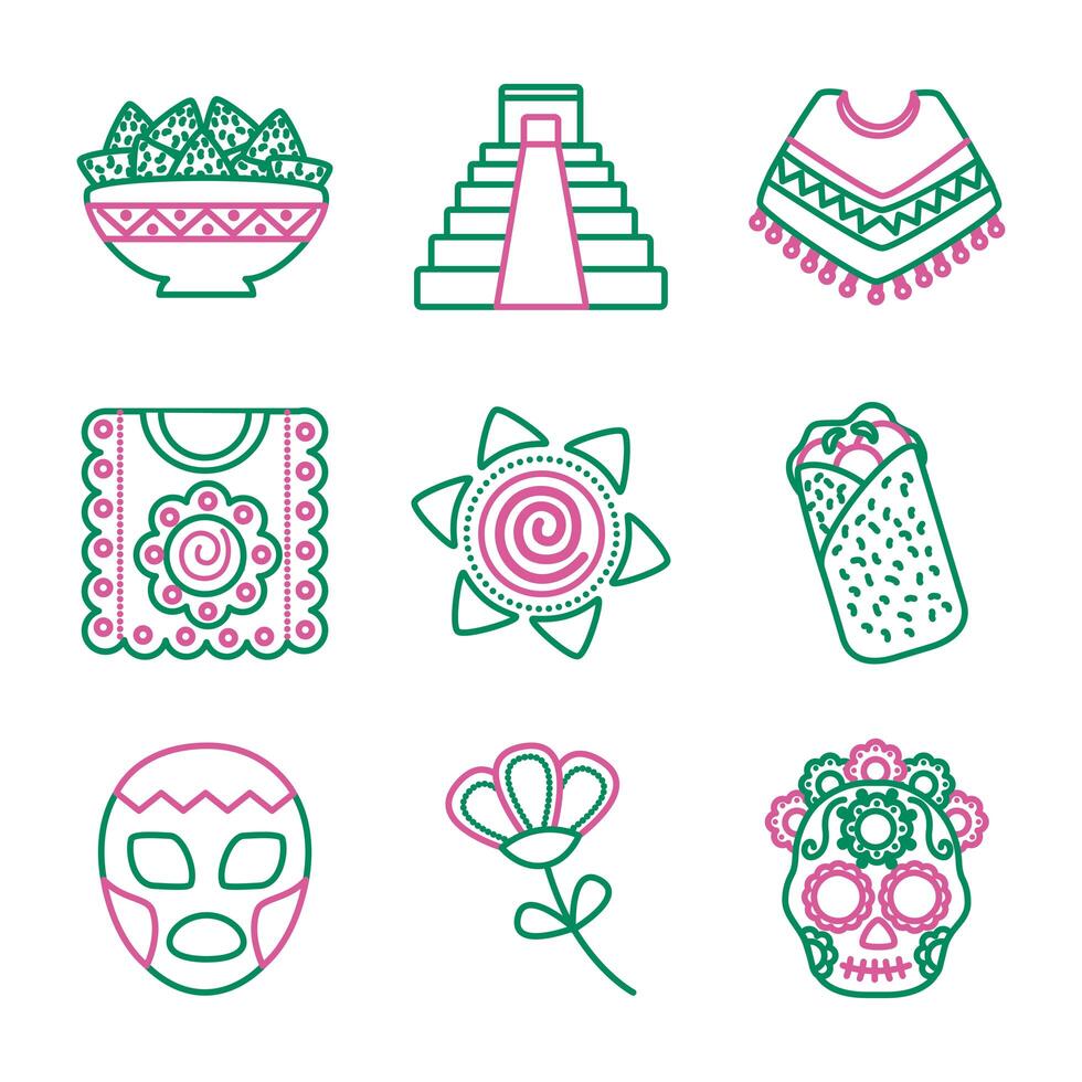 paquete de iconos mexicanos vector