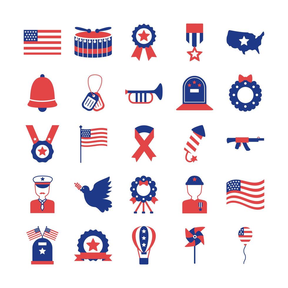 bundle of memorial set icons vector